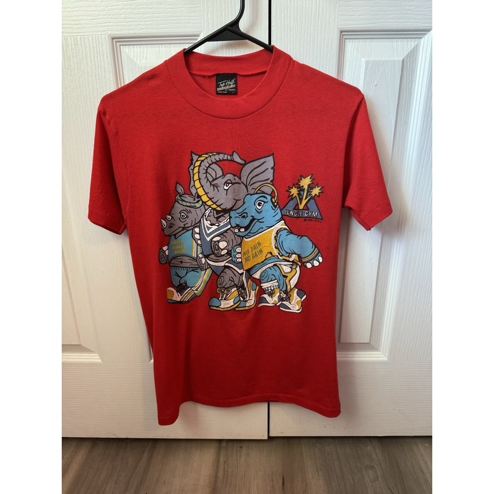 Vintage 1987 Jungle Gym Shirt Top Half by Tropix Red Graphic Rare 80s Mens Med